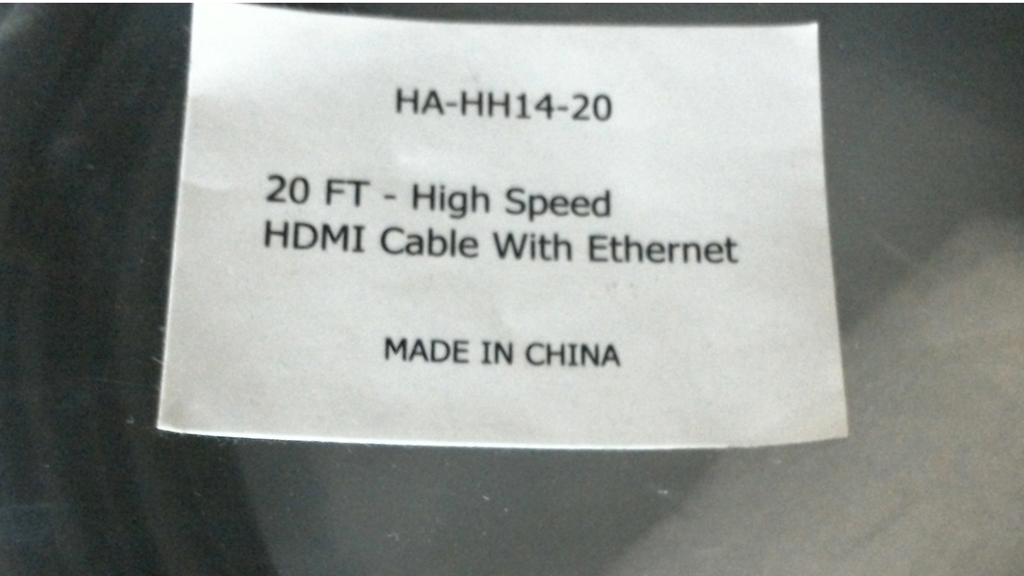 New 20 ft High Speed HDMI Cable with Ethernet HA-HH14-20