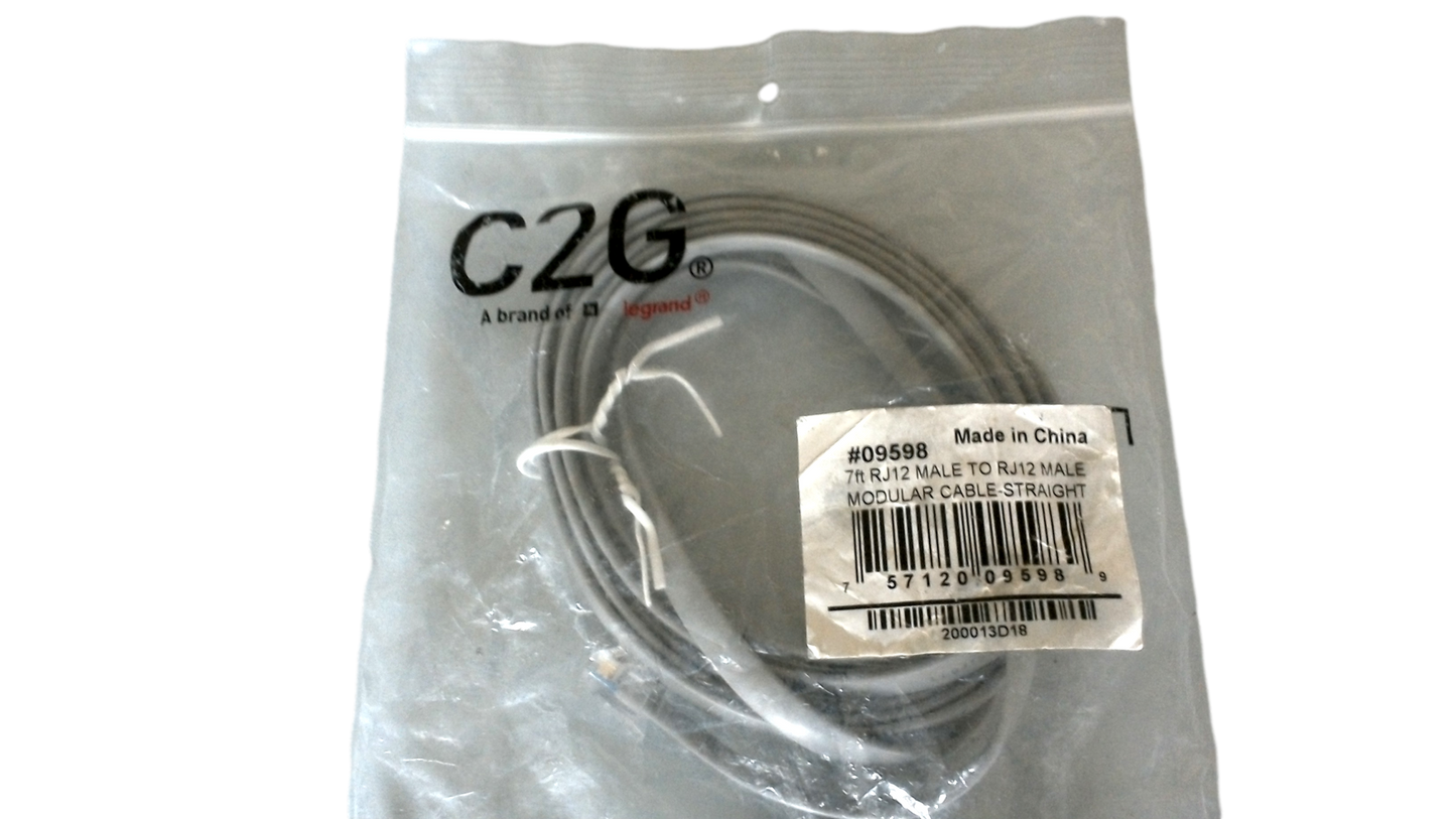 NEW C2G 7ft RJ12 Male to RJ12 Male Modular Cable Straight #09598