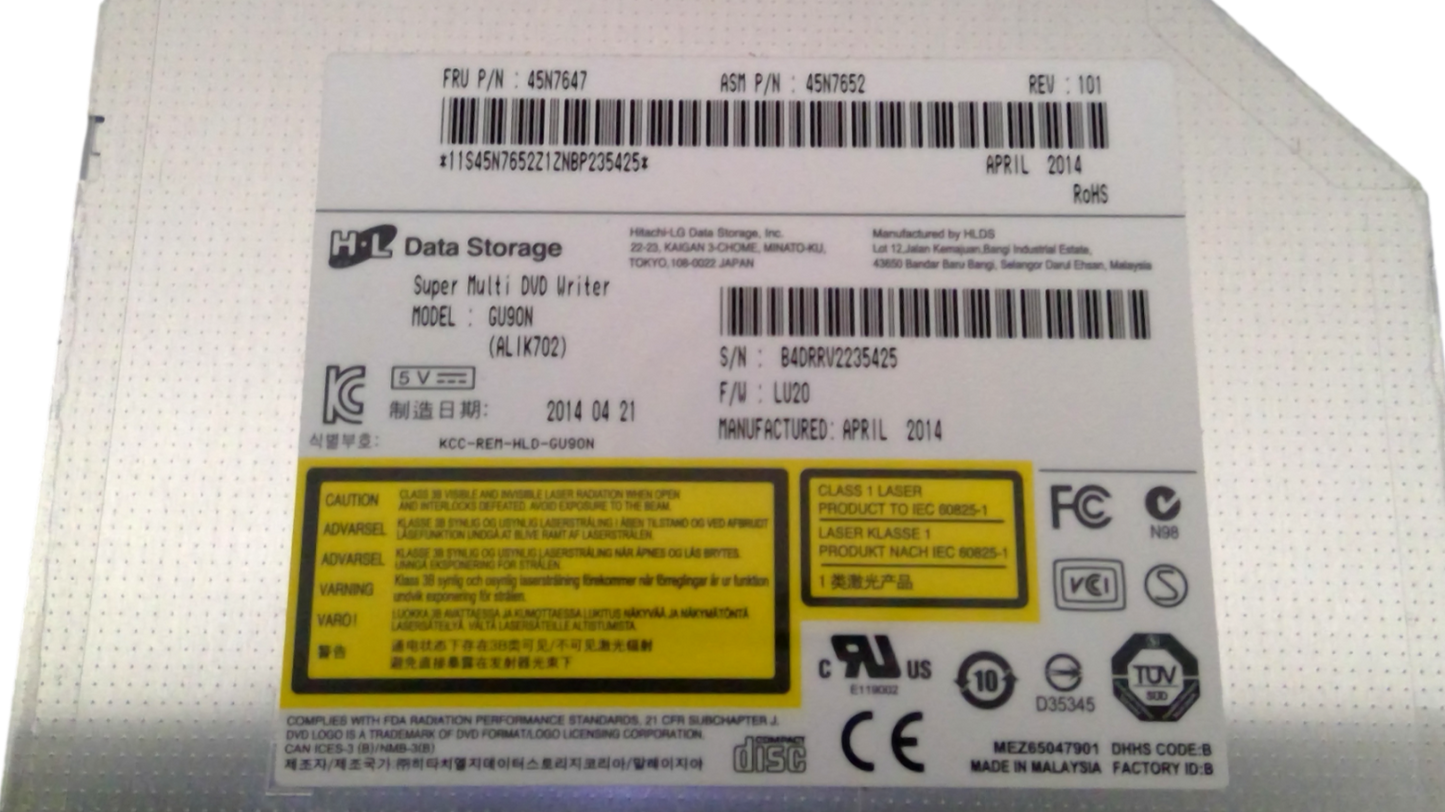 Lenovo ThinkPad 14" T440p Genuine Super Multi DVD Burner Drive 45N7647 45N7652 REV.101 GU90N