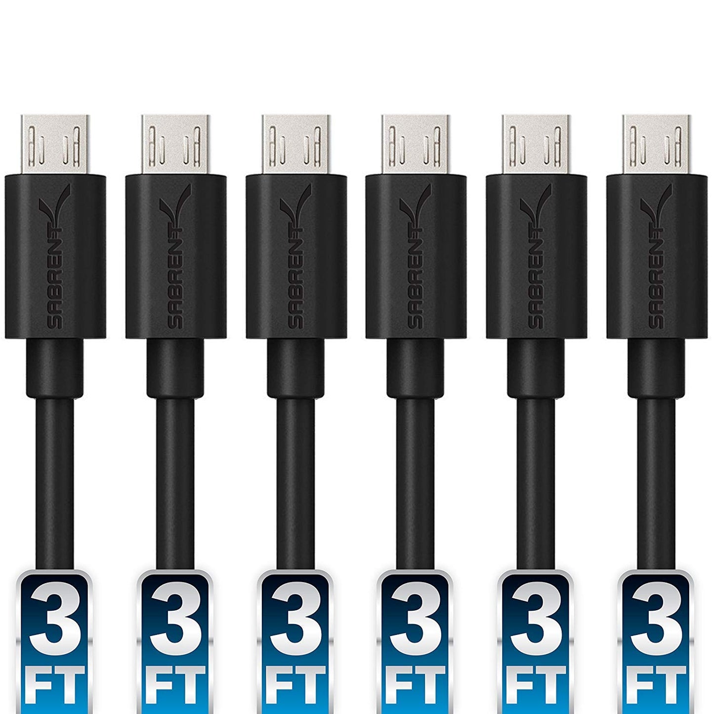 New SABRENT 6-Pack 3ft Micro USB Cables USB 2.0 A Male to Micro B Black CB-UM63