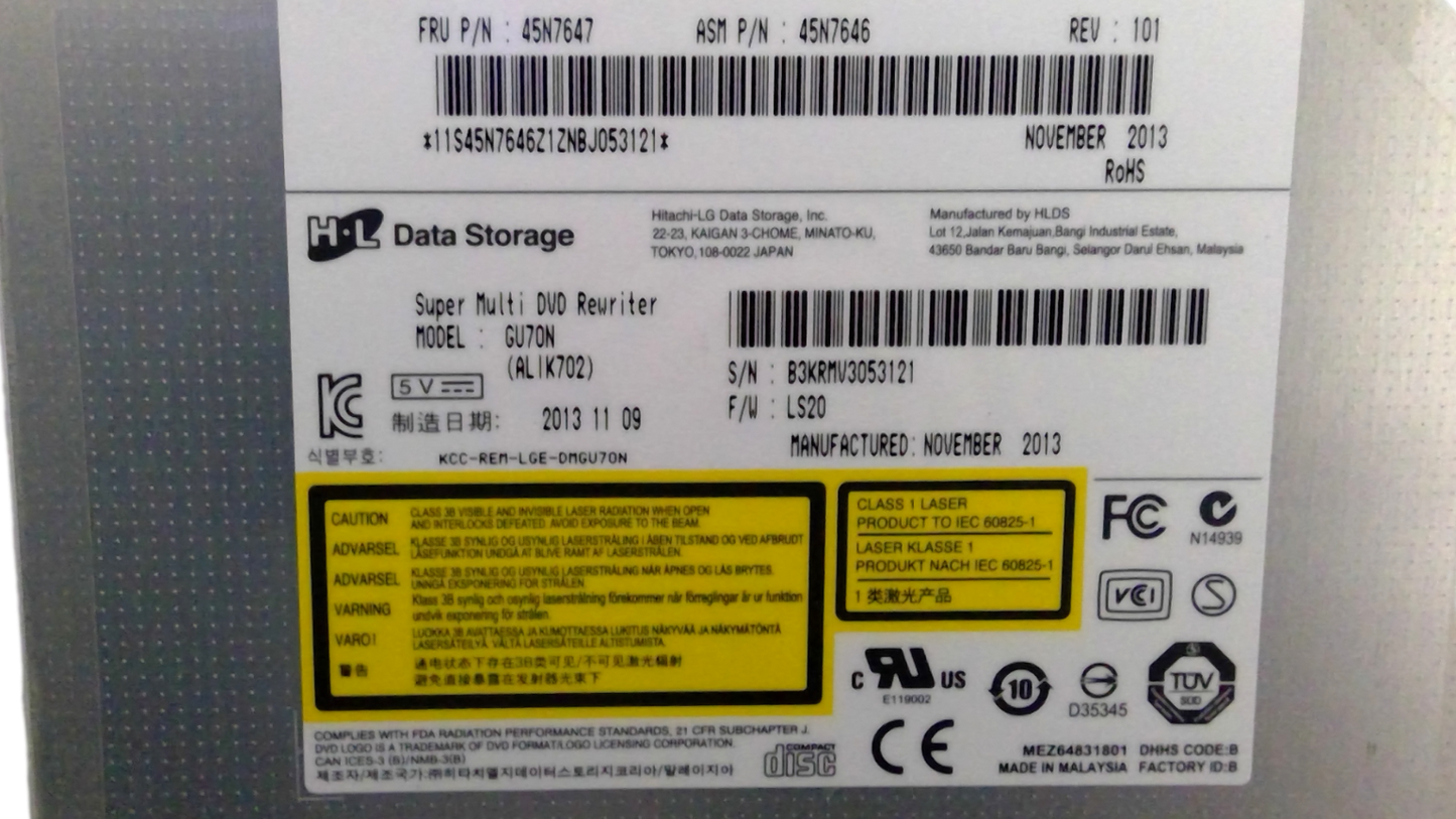 Lenovo ThinkPad 14" T440p  Genuine Super Multi DVD Burner Drive 45N7647 45N7656 REV.101 GU70N