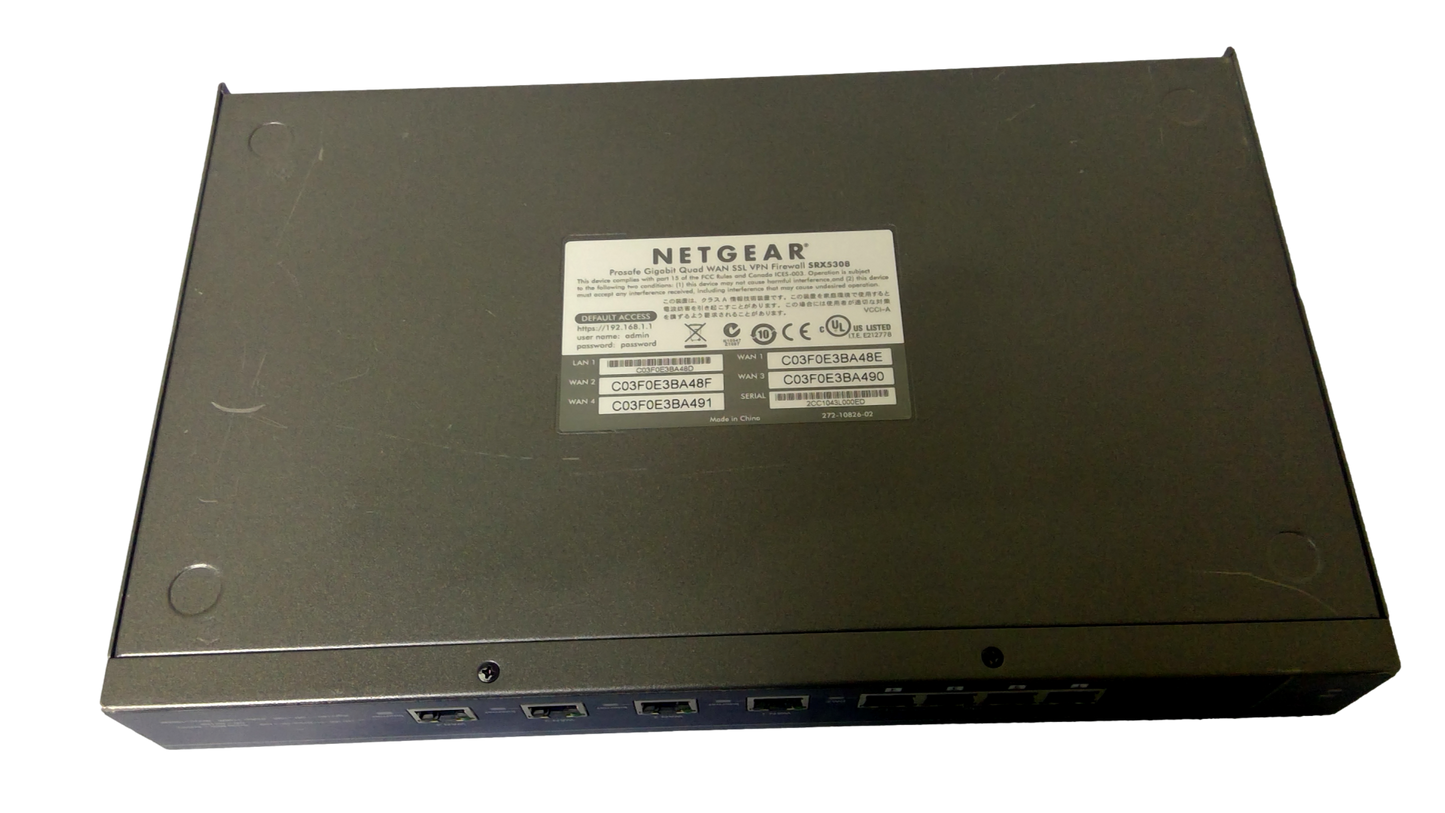 Netgear Prosafe SRX5308 230V Quad Port 10/100/1000Base-T Gigabit Ethernet SSL VPN Firewall Router